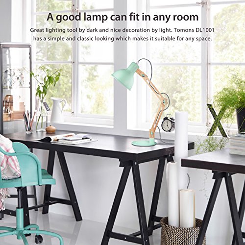 Studio Tomons Swing Arm LED Desk Lamp Natural Wood Designer Table Lamp for Living Room Study and Office Green